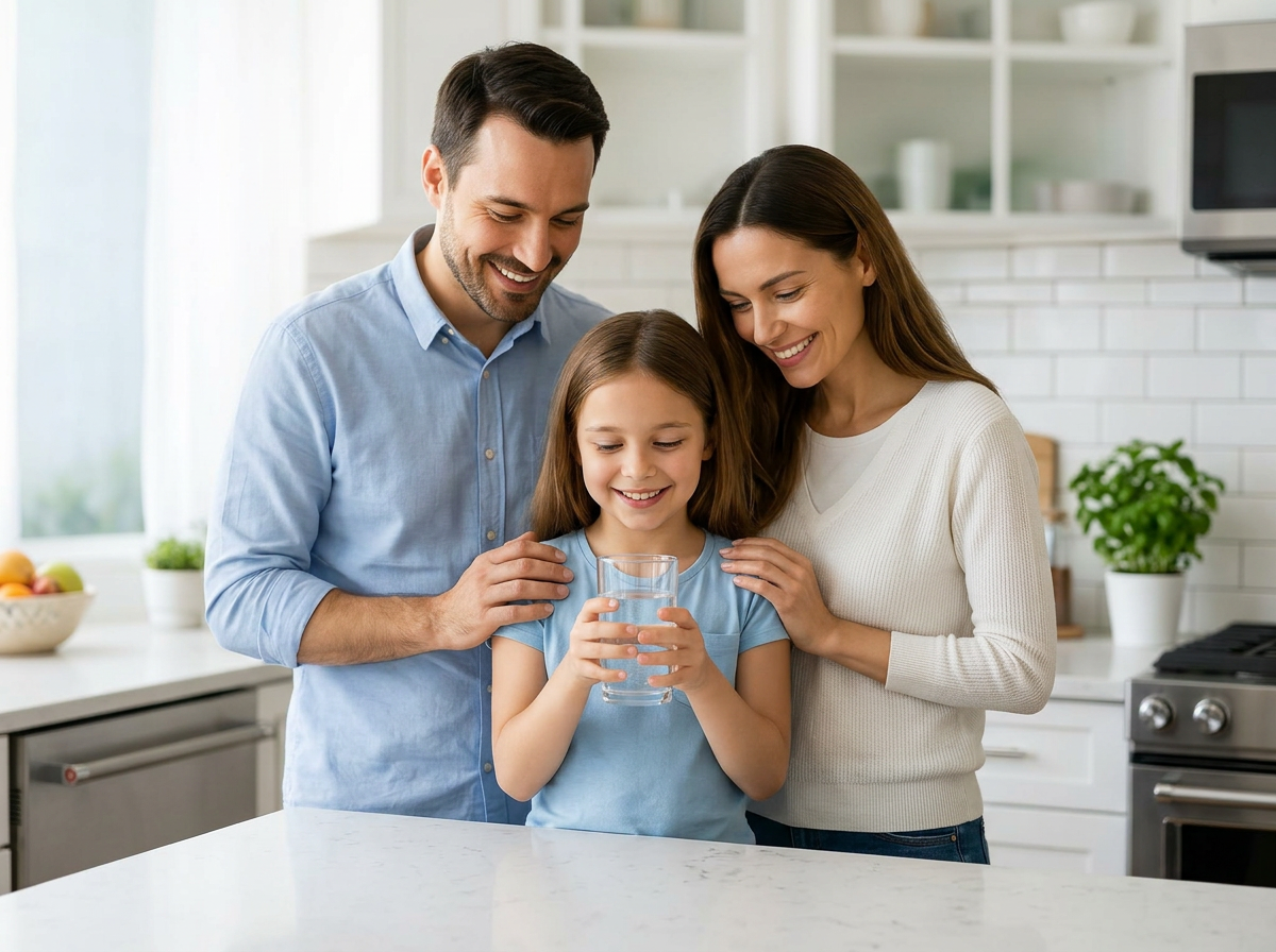 Iowa family enjoying clean water together in their kitchen